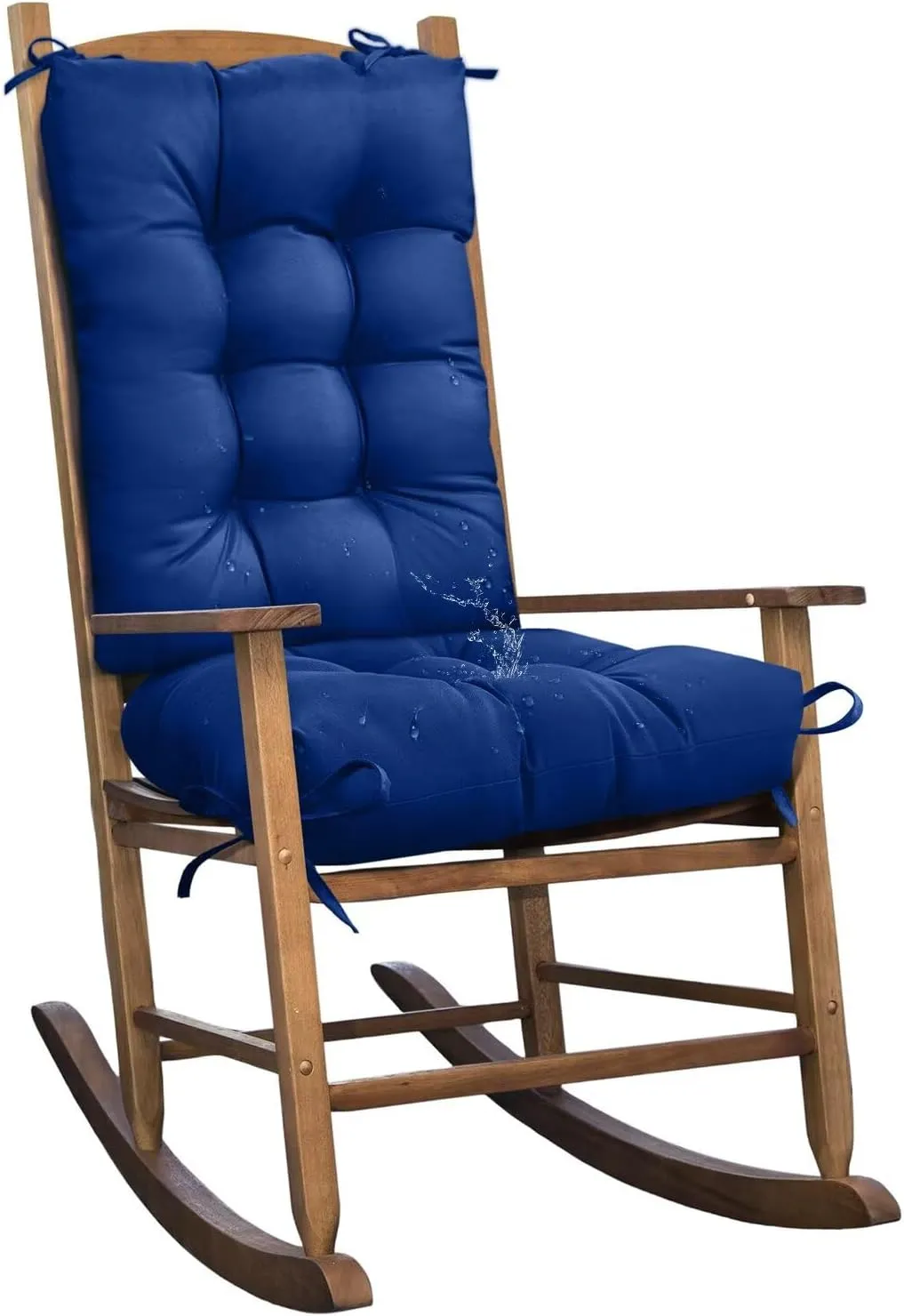1 Pack Outdoor Chair Cushion Set Dark Blue Rocking Chair Cushion with Ties Overstuffed Seat Back Pad for Outdoor Indoor Chair Use