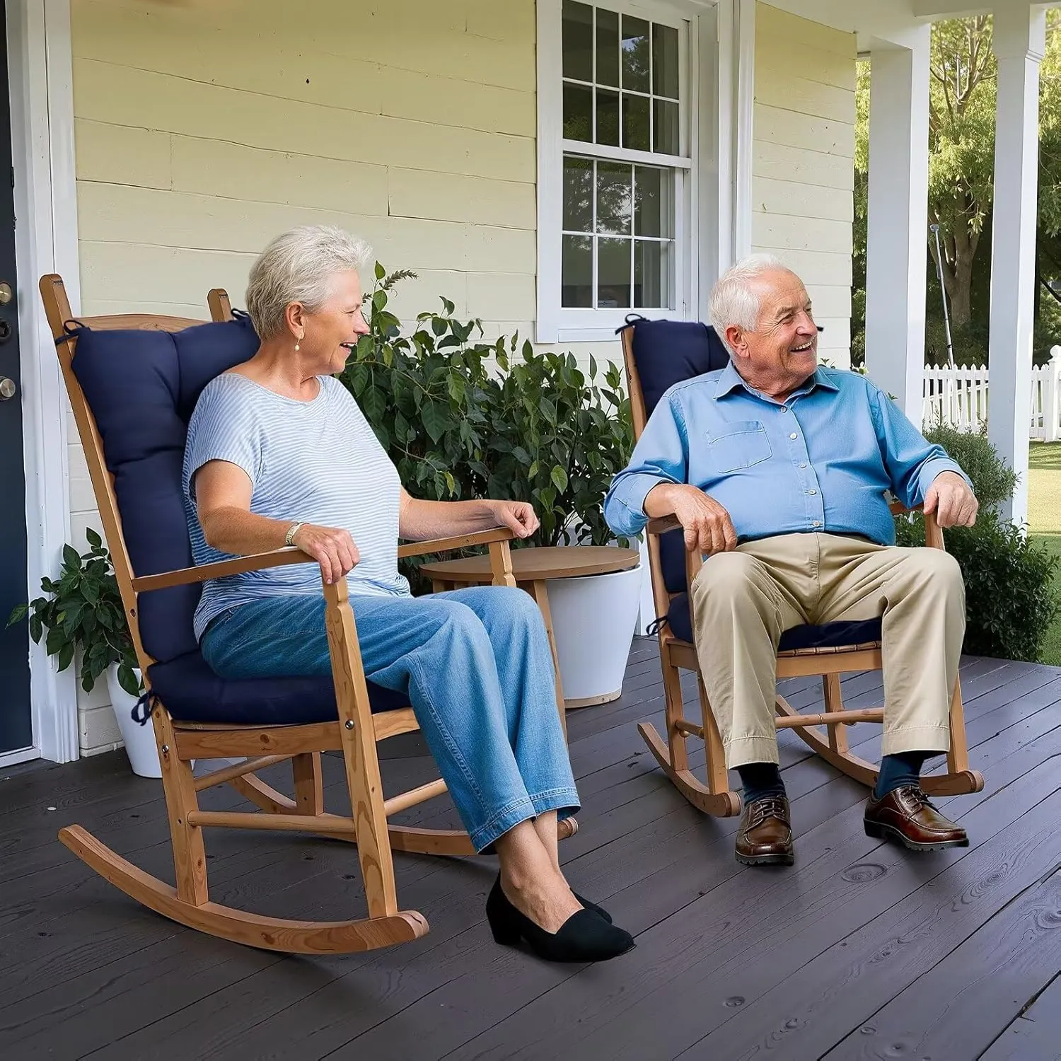 1 Pack Outdoor Chair Cushion Set Dark Blue Rocking Chair Cushion with Ties Overstuffed Seat Back Pad for Outdoor Indoor Chair Use
