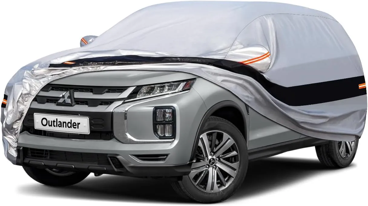 10 Layers SUV Car Cover Custom Fit for Mitsubishi Outlander (2005-2024) Waterproof All Weather for Automobiles, Outdoor Full Cover Rain Sun UV Protection.Silver