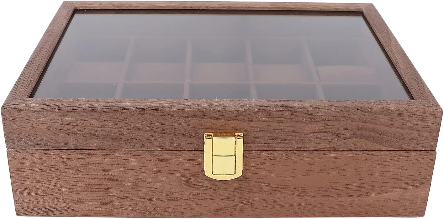 10-Slot Wooden Watch Box, Watch Box Organizer, Transparent Glass Cover Watch Jewelry Storage Organizer Container Box