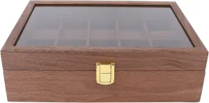 10-Slot Wooden Watch Box, Watch Box Organizer, Transparent Glass Cover Watch Jewelry Storage Organizer Container Box