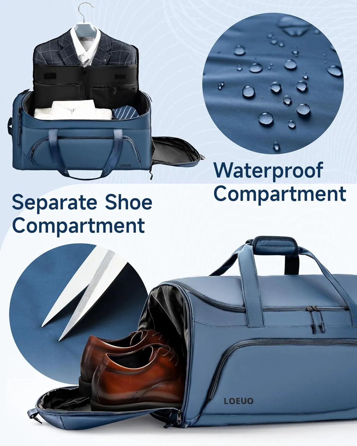 100% Waterproof Travel Garment Duffle Bags Combo Carry On for Women Men, Mens 3 In 1 Convertible Garment Bags for Travel with Shoe Compartment, High Capacity Folding Suit Bag Travel