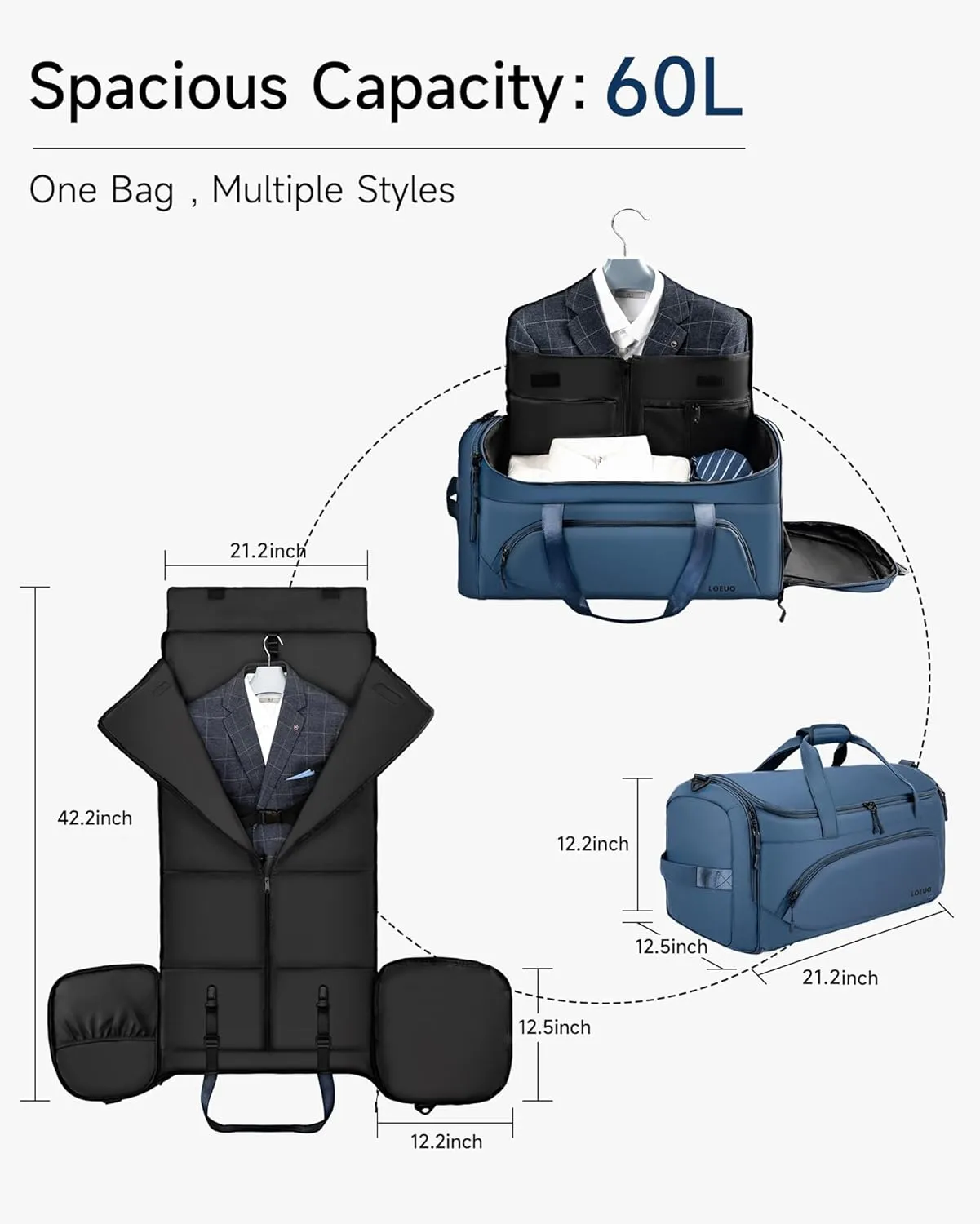 100% Waterproof Travel Garment Duffle Bags Combo Carry On for Women Men, Mens 3 In 1 Convertible Garment Bags for Travel with Shoe Compartment, High Capacity Folding Suit Bag Travel