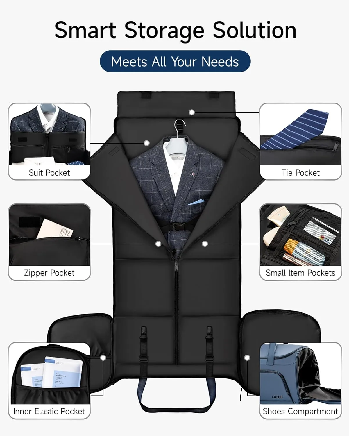 100% Waterproof Travel Garment Duffle Bags Combo Carry On for Women Men, Mens 3 In 1 Convertible Garment Bags for Travel with Shoe Compartment, High Capacity Folding Suit Bag Travel