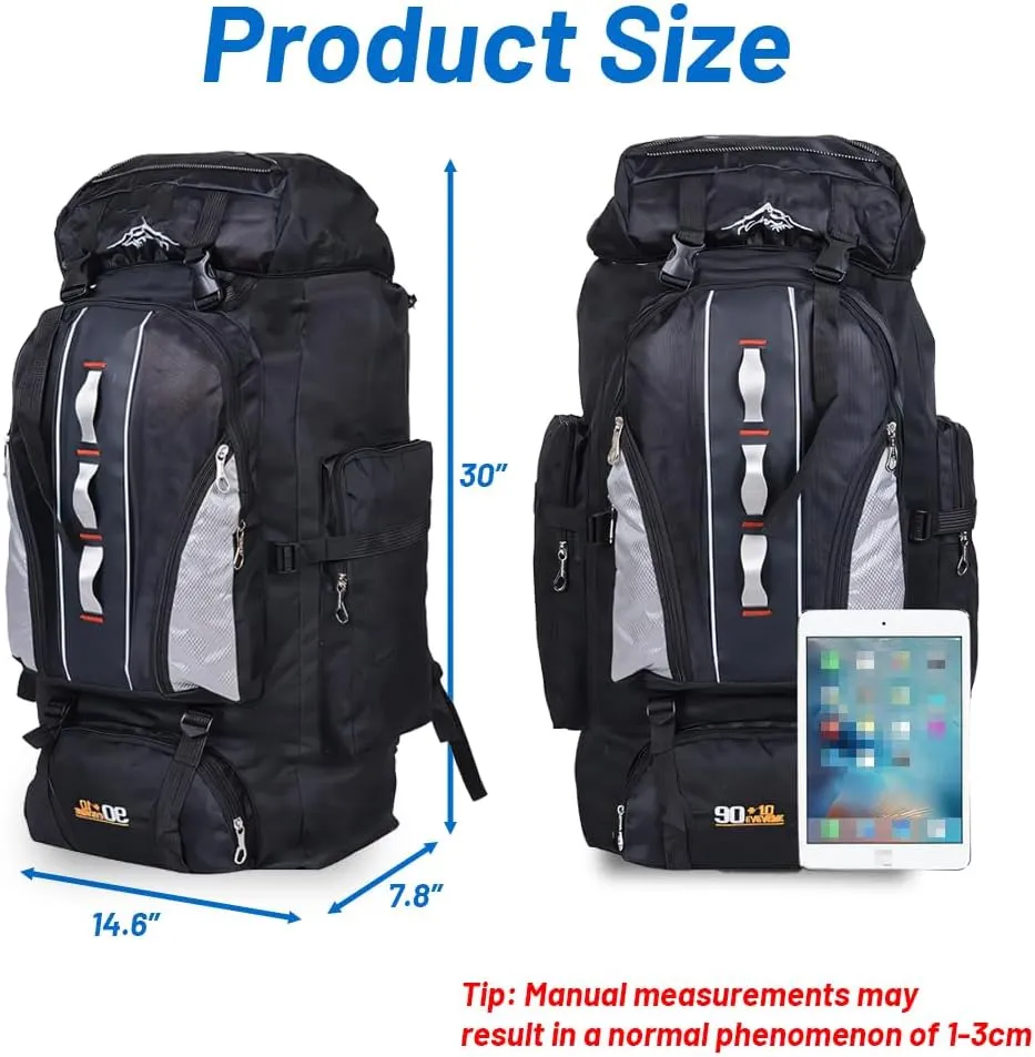 100L Waterproof Hiking Camping Backpack - Lightweight Outdoor Sport Travel Daypack with 90 10L Capacity for Climbing & Touring | Durable Blue Backpacking Gear
