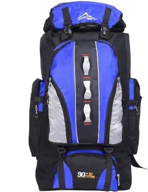 100L Waterproof Hiking Camping Backpack - Lightweight Outdoor Sport Travel Daypack with 90 10L Capacity for Climbing & Touring | Durable Blue Backpacking Gear
