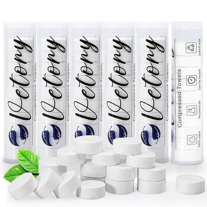 100PCS Compressed Towels,Coin Tissues,Disposable Toilet Paper Tablets with 10 Carrying Cases,Compressed Cotton Coin Tissue Towel Soft & Odor Free for Home Beauty Salon Travel Camping