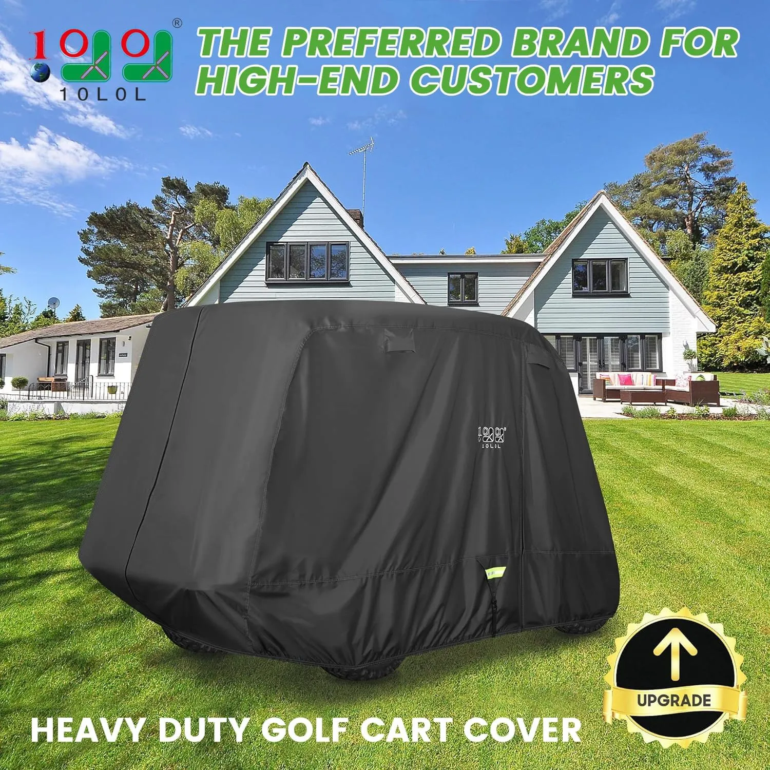 10L0L Golf Cart Covers Universal Fits Yamaha EZGO Club Car Lifted 2/4 Passengers 600D Waterproof Windproof Sunproof Outdoor Full Cover 3-Zipper