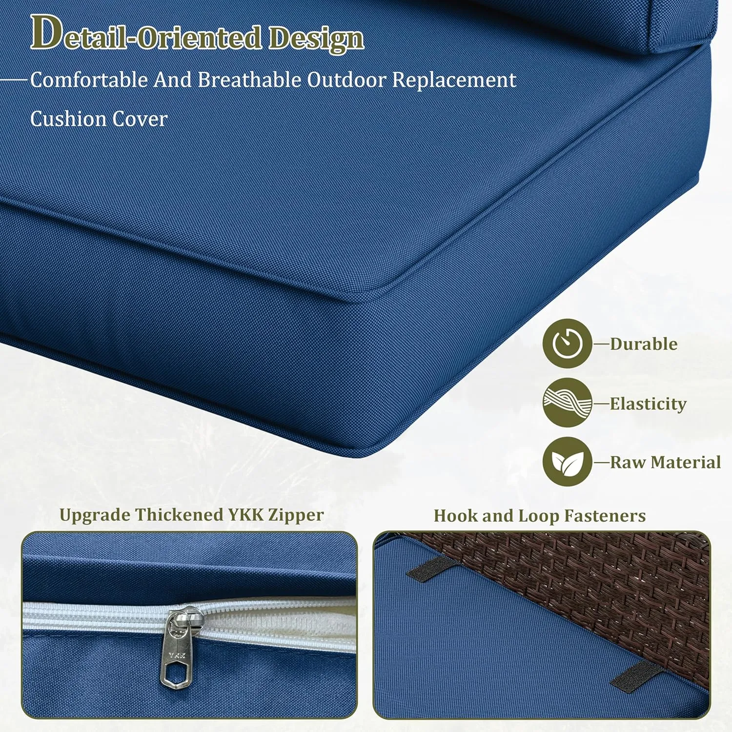 14 Pcs Outdoor Cushion Slipcovers All-Weather Patio Cushion Covers, Replacement Waterproof with Zipper for Patio Furniture, Sectional Couch 3 Sizes, Covers Only