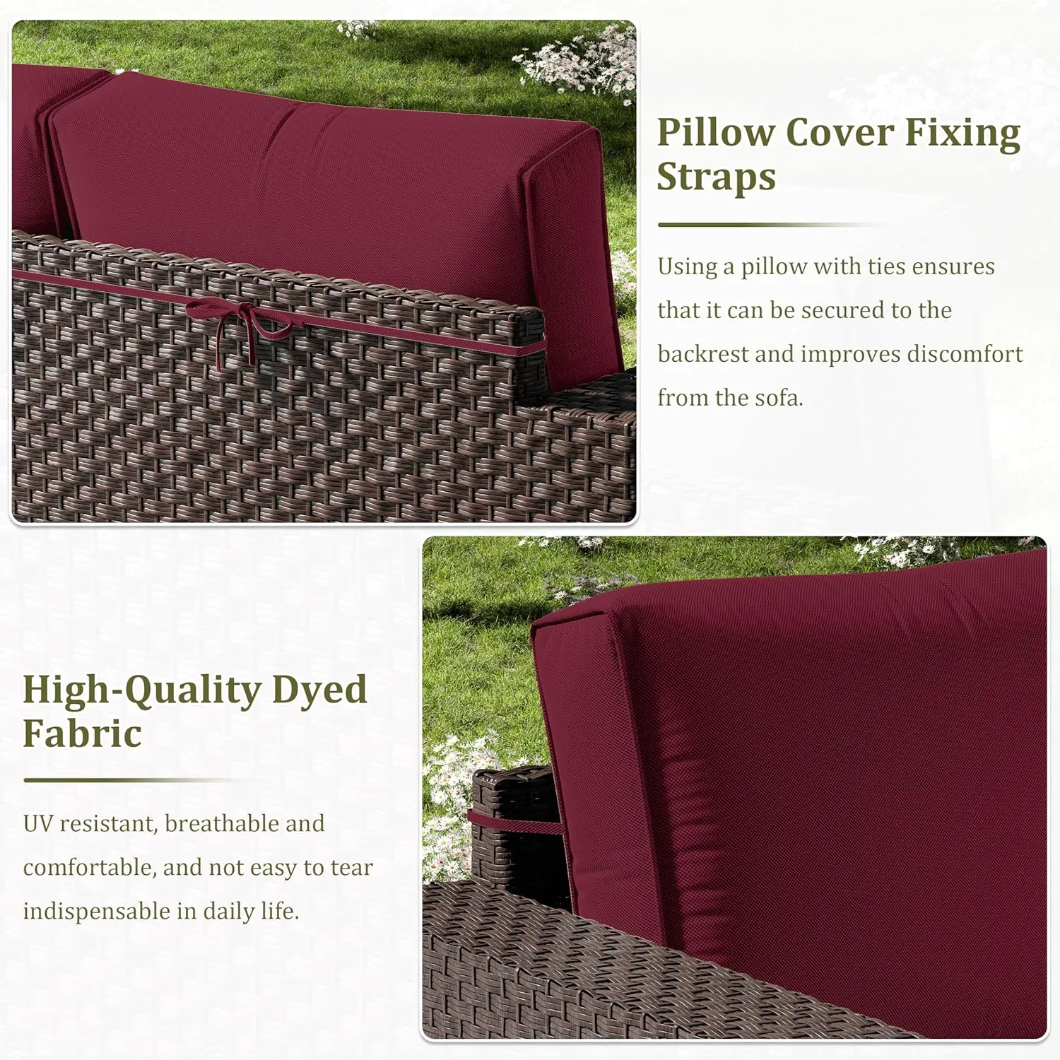 14 Pcs Outdoor Cushion Slipcovers All-Weather Patio Cushion Covers, Replacement Waterproof with Zipper for Patio Furniture, Sectional Couch 3 Sizes, Covers Only