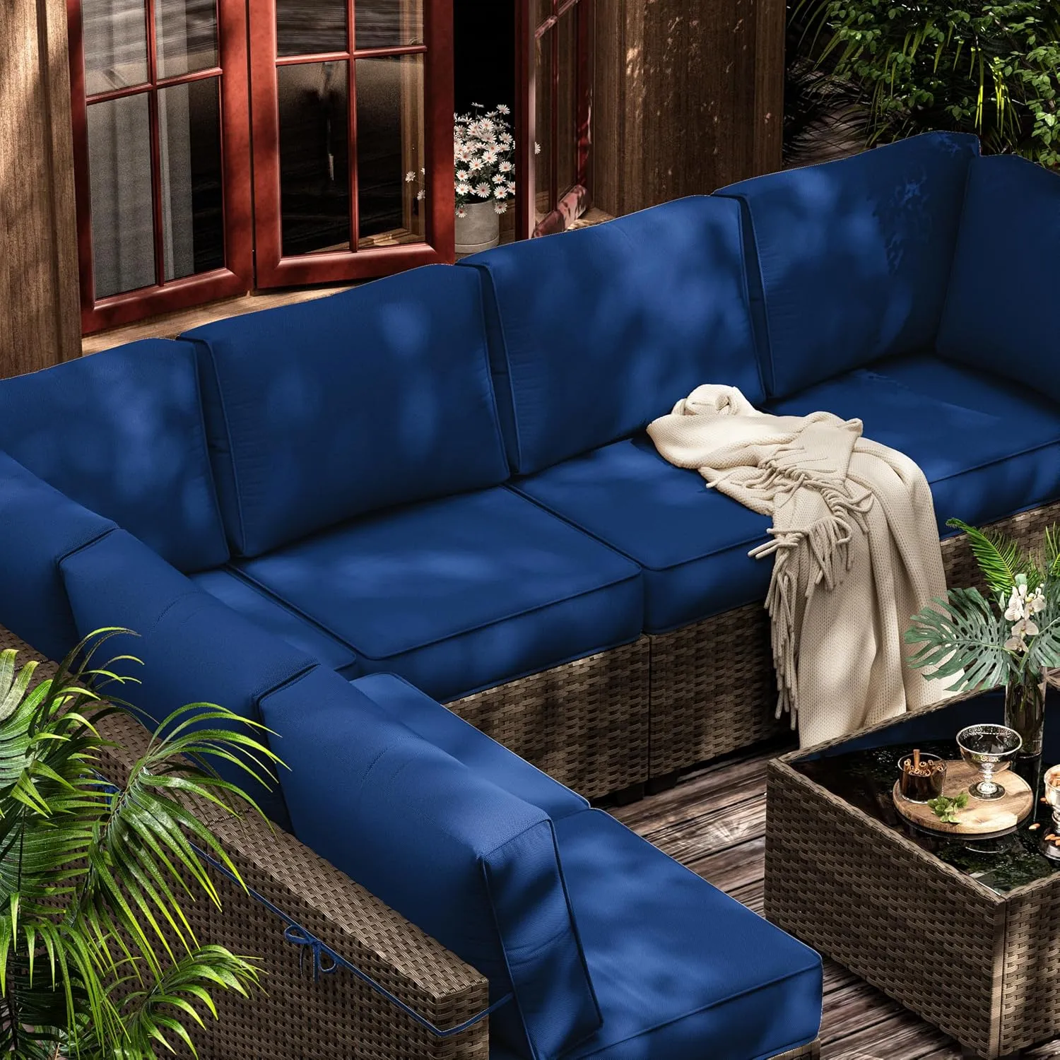 14 Pcs Outdoor Cushion Slipcovers All-Weather Patio Cushion Covers, Replacement Waterproof with Zipper for Patio Furniture, Sectional Couch 3 Sizes, Covers Only