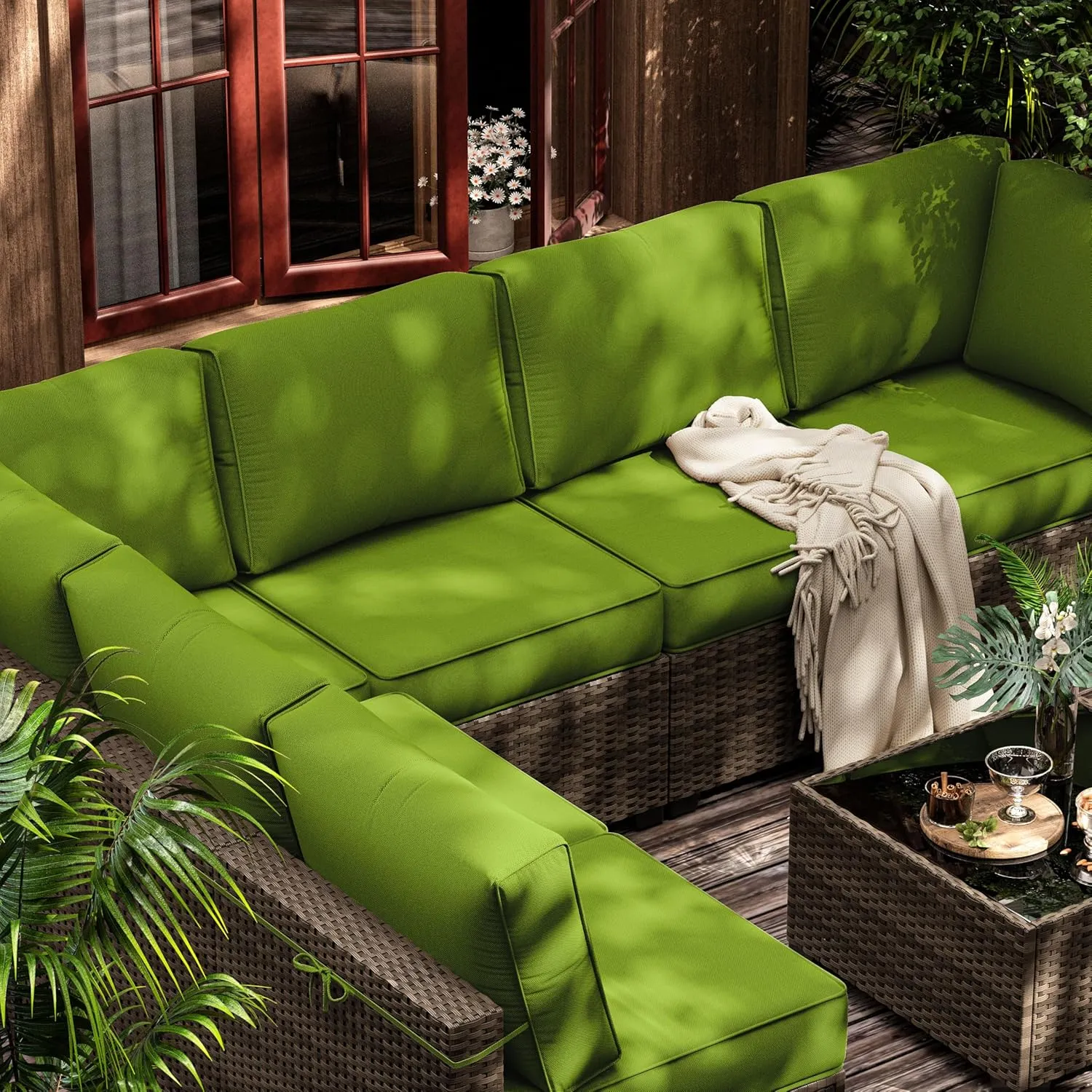 14 Pcs Outdoor Cushion Slipcovers All-Weather Patio Cushion Covers, Replacement Waterproof with Zipper for Patio Furniture, Sectional Couch 3 Sizes, Covers Only