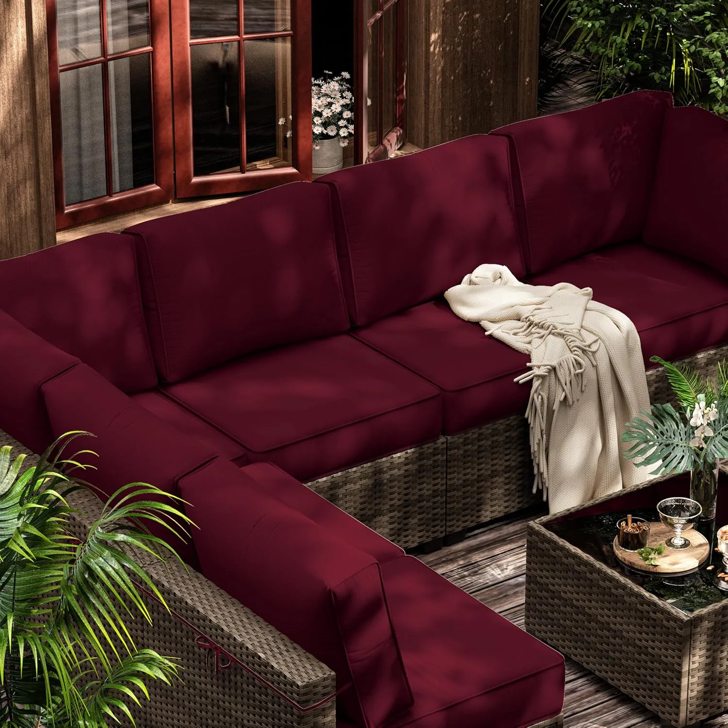 14 Pcs Outdoor Cushion Slipcovers All-Weather Patio Cushion Covers, Replacement Waterproof with Zipper for Patio Furniture, Sectional Couch 3 Sizes, Covers Only