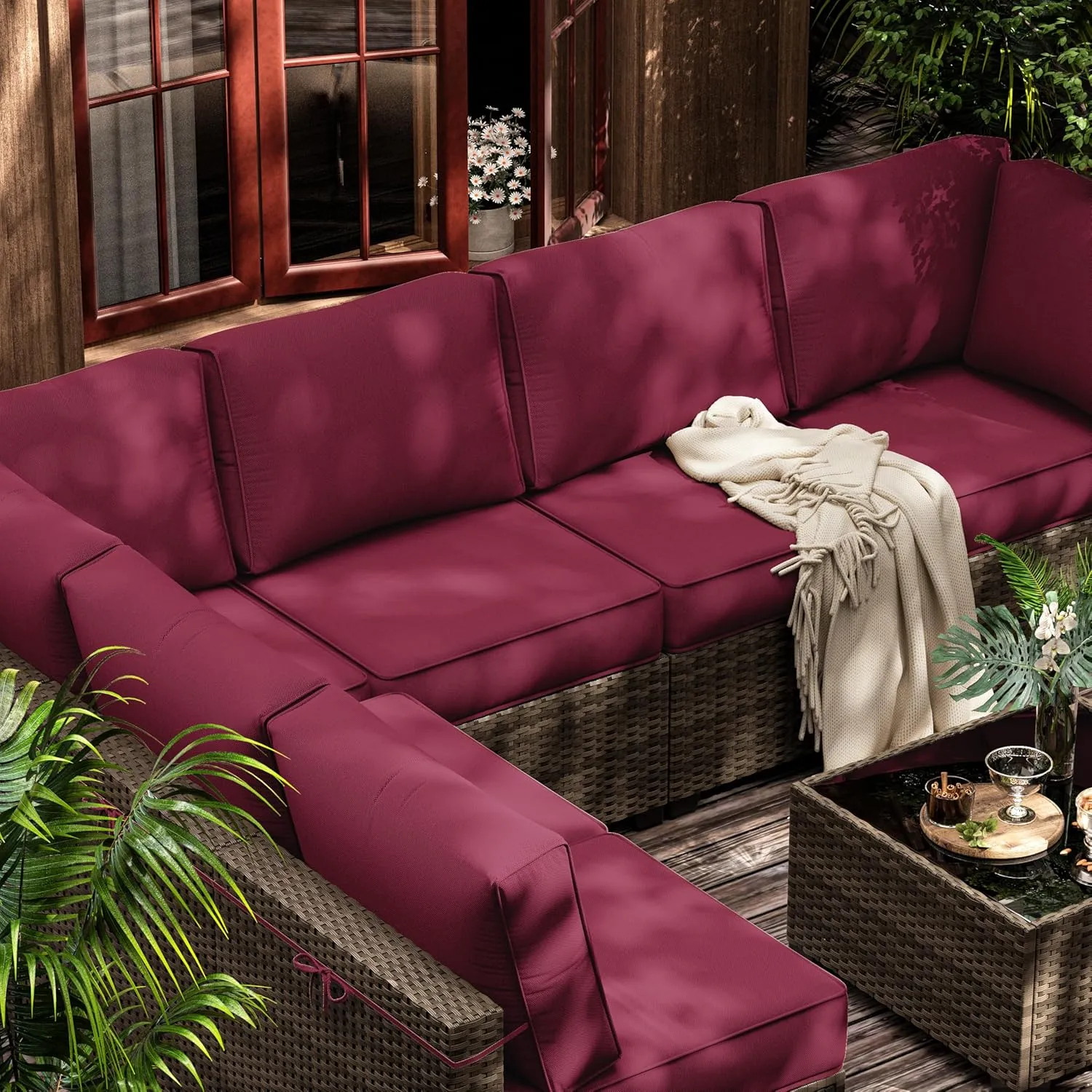 14 Pcs Outdoor Cushion Slipcovers All-Weather Patio Cushion Covers, Replacement Waterproof with Zipper for Patio Furniture, Sectional Couch 3 Sizes, Covers Only