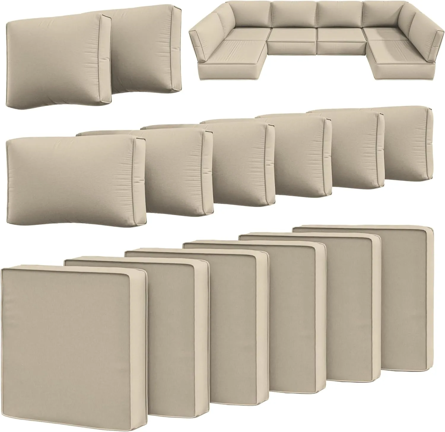 14 Pcs Outdoor Cushion Slipcovers Outdoor Patio Cushion Covers Replacement Waterproof with Zipper for Outdoor Furniture, Patio Sofa Couch 3 Sizes, Covers Only