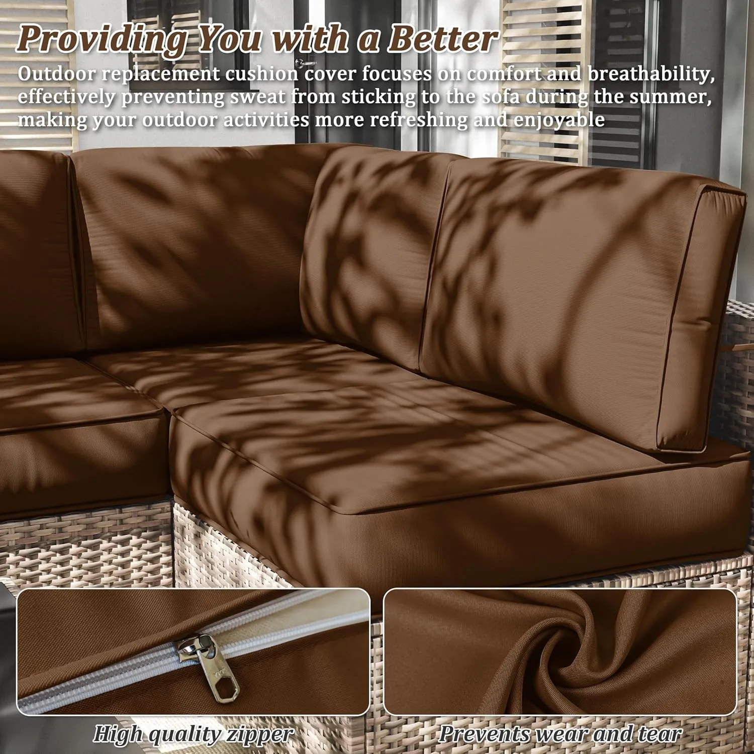14 Pcs Outdoor Cushion Slipcovers Outdoor Patio Cushion Covers Replacement Waterproof with Zipper for Outdoor Furniture, Patio Sofa Couch 3 Sizes, Covers Only