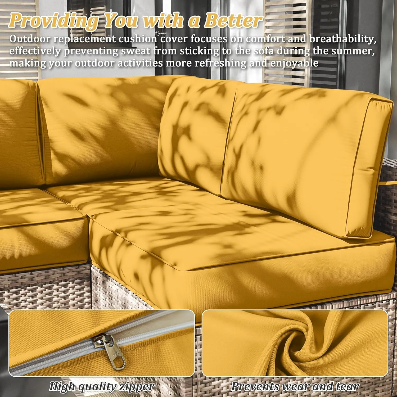 14 Pcs Outdoor Cushion Slipcovers Outdoor Patio Cushion Covers Replacement Waterproof with Zipper for Outdoor Furniture, Patio Sofa Couch 3 Sizes, Covers Only