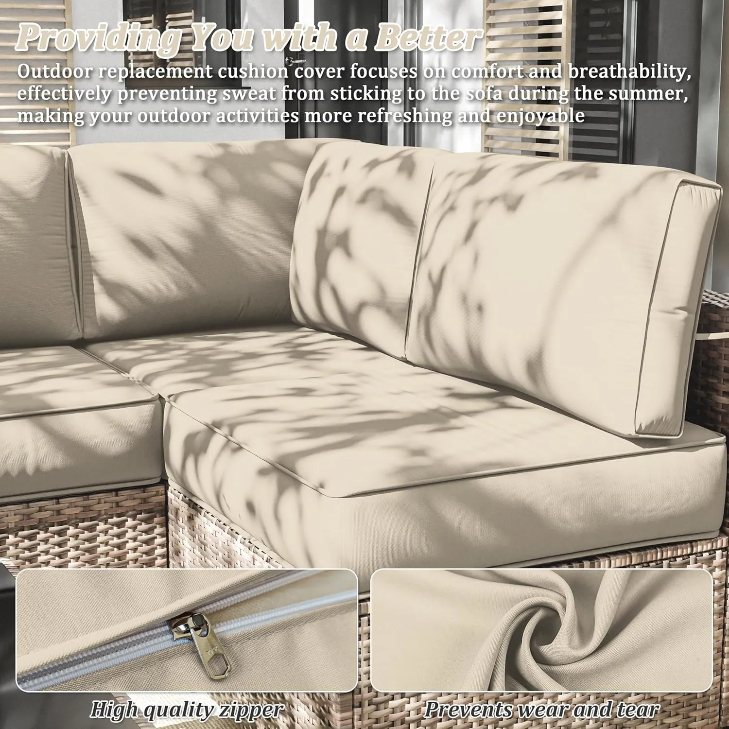 14 Pcs Outdoor Cushion Slipcovers Outdoor Patio Cushion Covers Replacement Waterproof with Zipper for Outdoor Furniture, Patio Sofa Couch 3 Sizes, Covers Only