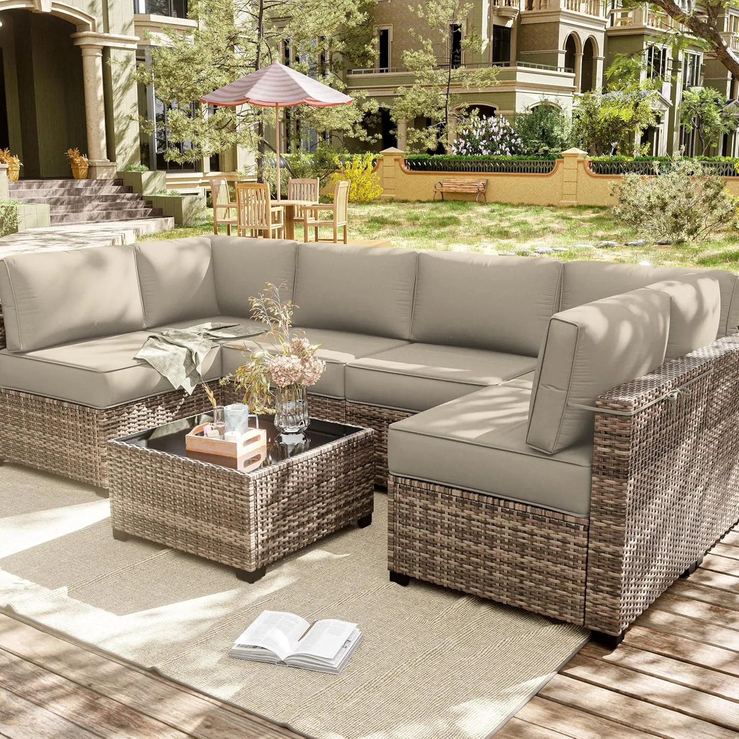 14 Pcs Outdoor Cushion Slipcovers Outdoor Patio Cushion Covers Replacement Waterproof with Zipper for Outdoor Furniture, Patio Sofa Couch 3 Sizes, Covers Only