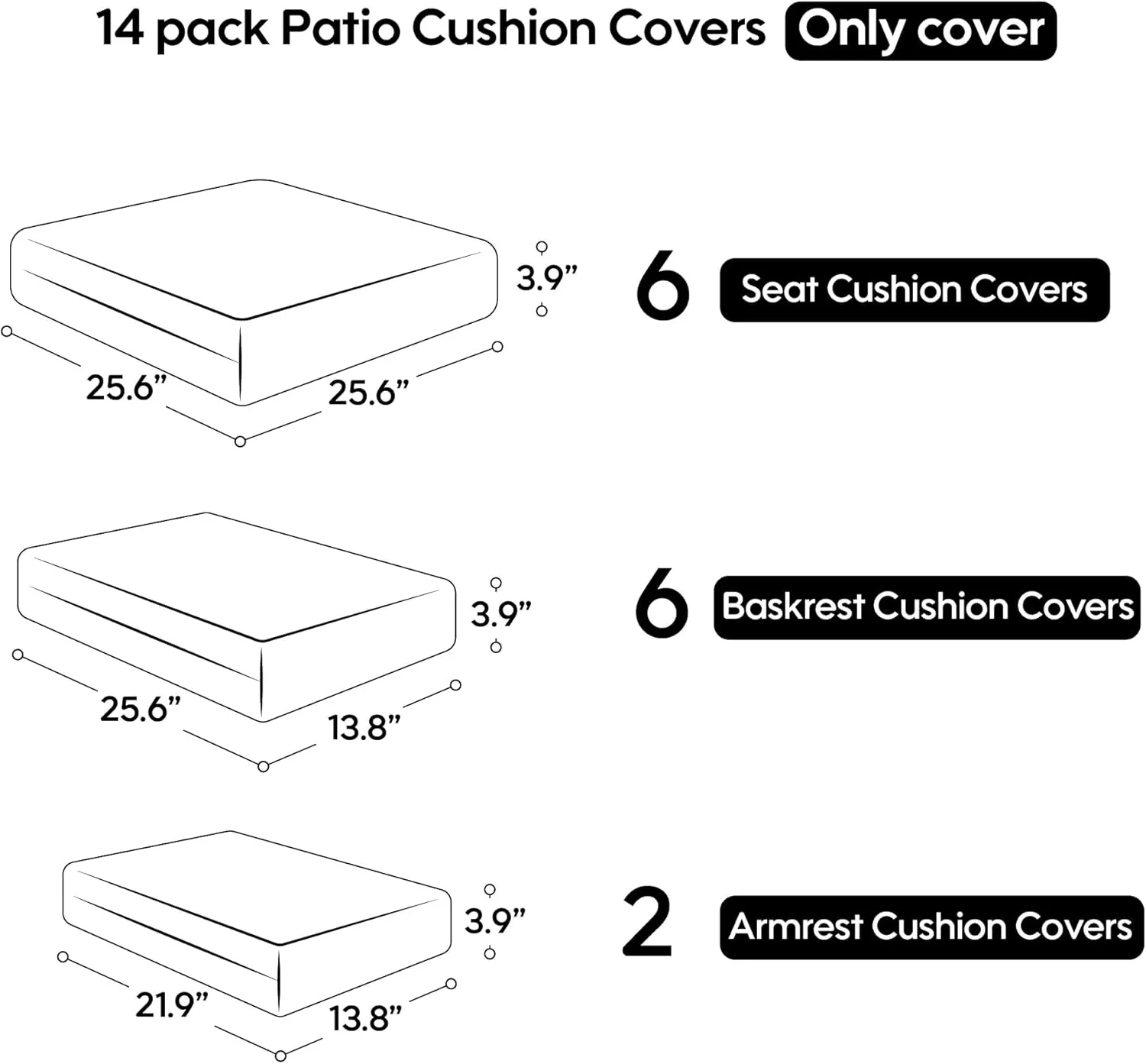 14-Piece Outdoor Cushion Covers for Sectional Wicker Patio Cushion Covers Water Resistant and UV Proof All -Weather Seat Covers with Zipper 3 Sizes (Sky Blue)