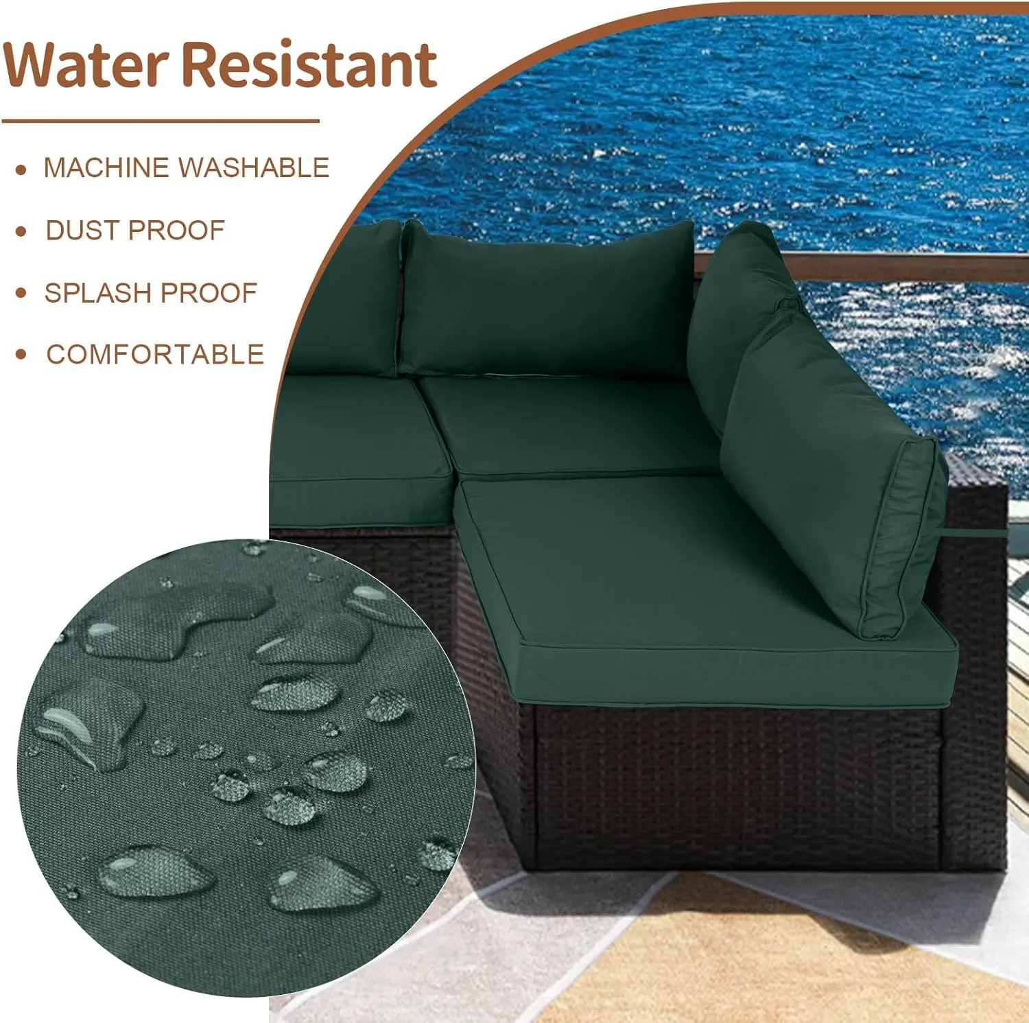 14 Piece Outdoor Patio Cushion Covers Replacement, Fit 7 Piece 6-Seater Wicker Rattan Patio Furniture Conversation Set, Outdoor Cushion Slipcover with Zipper, Dark Green(Only Cover)