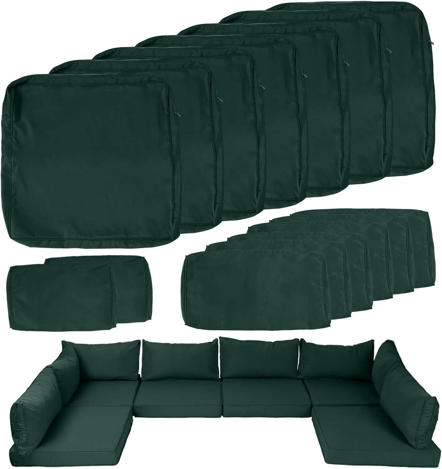 14 Piece Outdoor Patio Cushion Covers Replacement, Fit 7 Piece 6-Seater Wicker Rattan Patio Furniture Conversation Set, Outdoor Cushion Slipcover with Zipper, Dark Green(Only Cover)