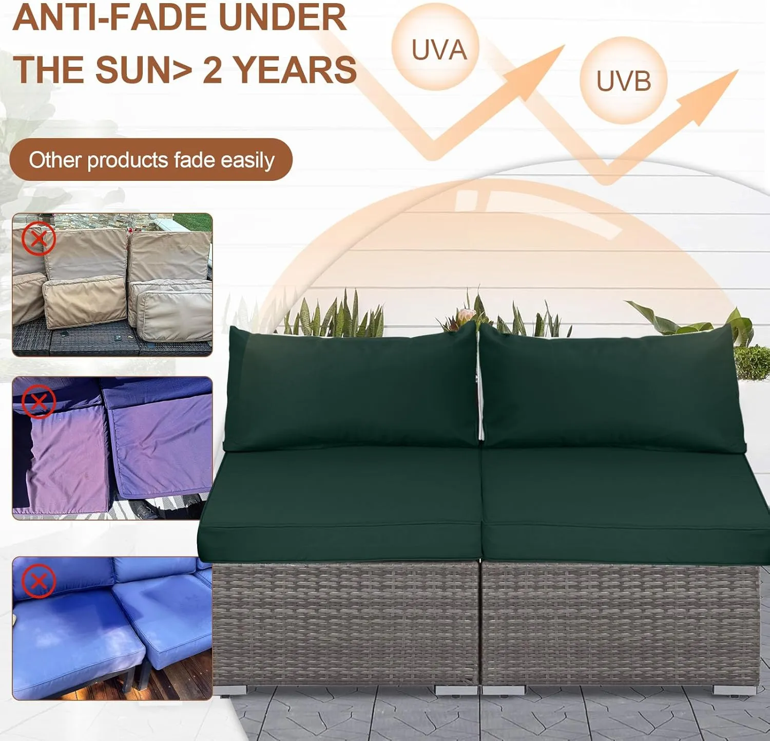 14 Piece Outdoor Patio Cushion Covers Replacement, Fit 7 Piece 6-Seater Wicker Rattan Patio Furniture Conversation Set, Outdoor Cushion Slipcover with Zipper, Dark Green(Only Cover)