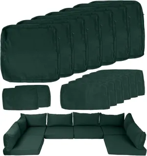 14 Piece Outdoor Patio Cushion Covers Replacement, Fit 7 Piece 6-Seater Wicker Rattan Patio Furniture Conversation Set, Outdoor Cushion Slipcover with Zipper, Dark Green(Only Cover)