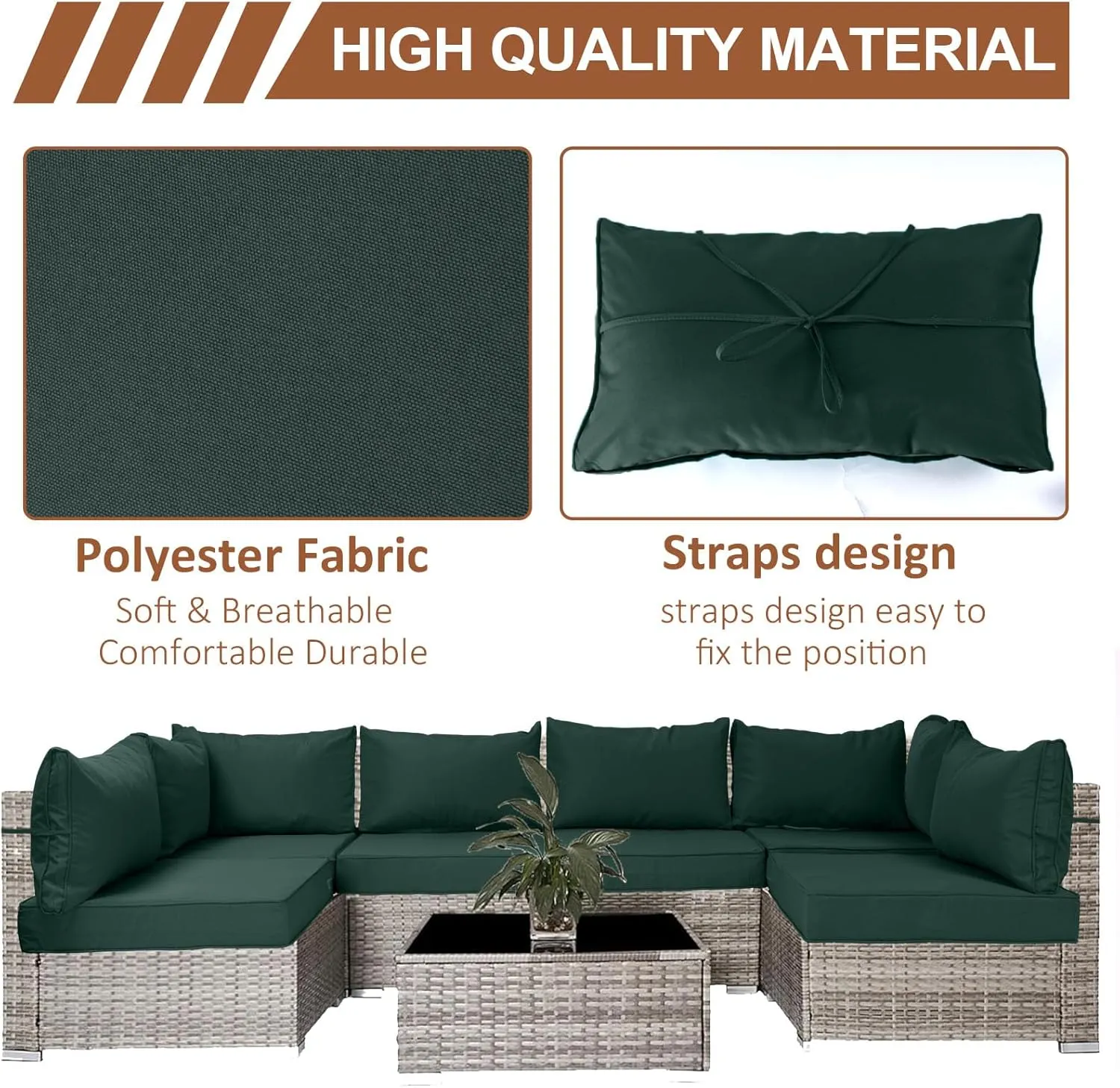 14 Piece Outdoor Patio Cushion Covers Replacement, Fit 7 Piece 6-Seater Wicker Rattan Patio Furniture Conversation Set, Outdoor Cushion Slipcover with Zipper, Dark Green(Only Cover)