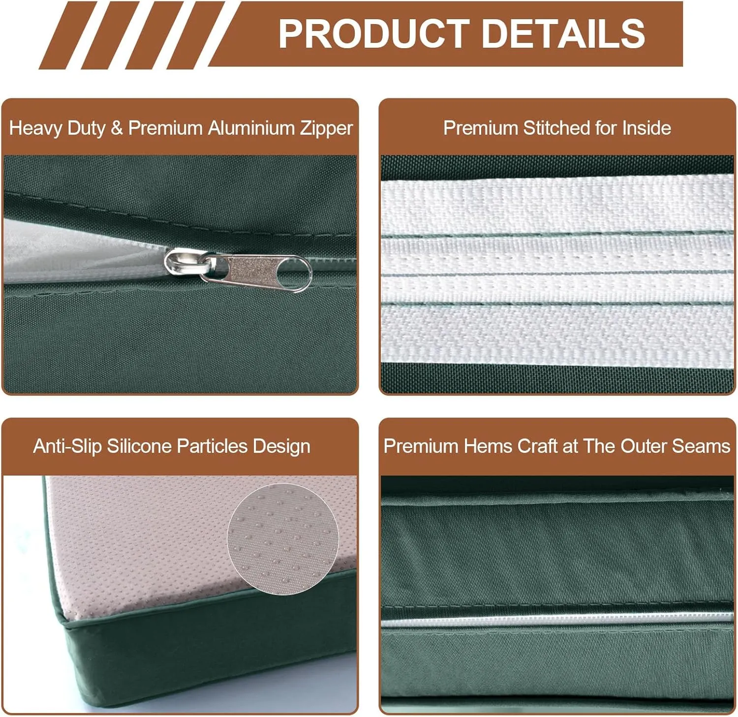 14 Piece Outdoor Patio Cushion Covers Replacement, Fit 7 Piece 6-Seater Wicker Rattan Patio Furniture Conversation Set, Outdoor Cushion Slipcover with Zipper, Dark Green(Only Cover)