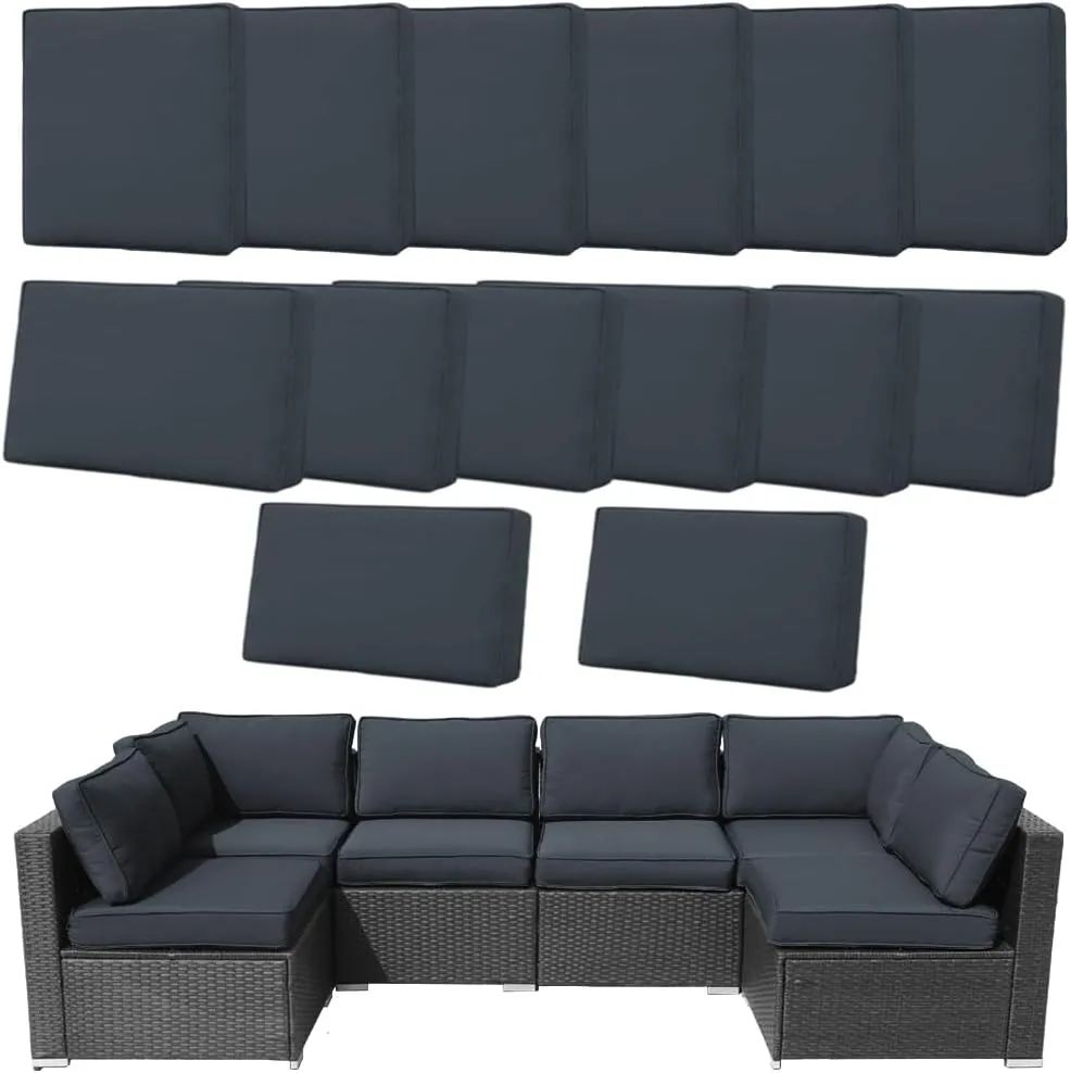 14Pcs Outdoor Cushion Covers Replacement Washable Waterproof UV w/Zipper for 6-Seaters Sofa Patio Slipcovers Set Seat and Back Covers Only (Dark Gray, 23.6x23.6x4inch)