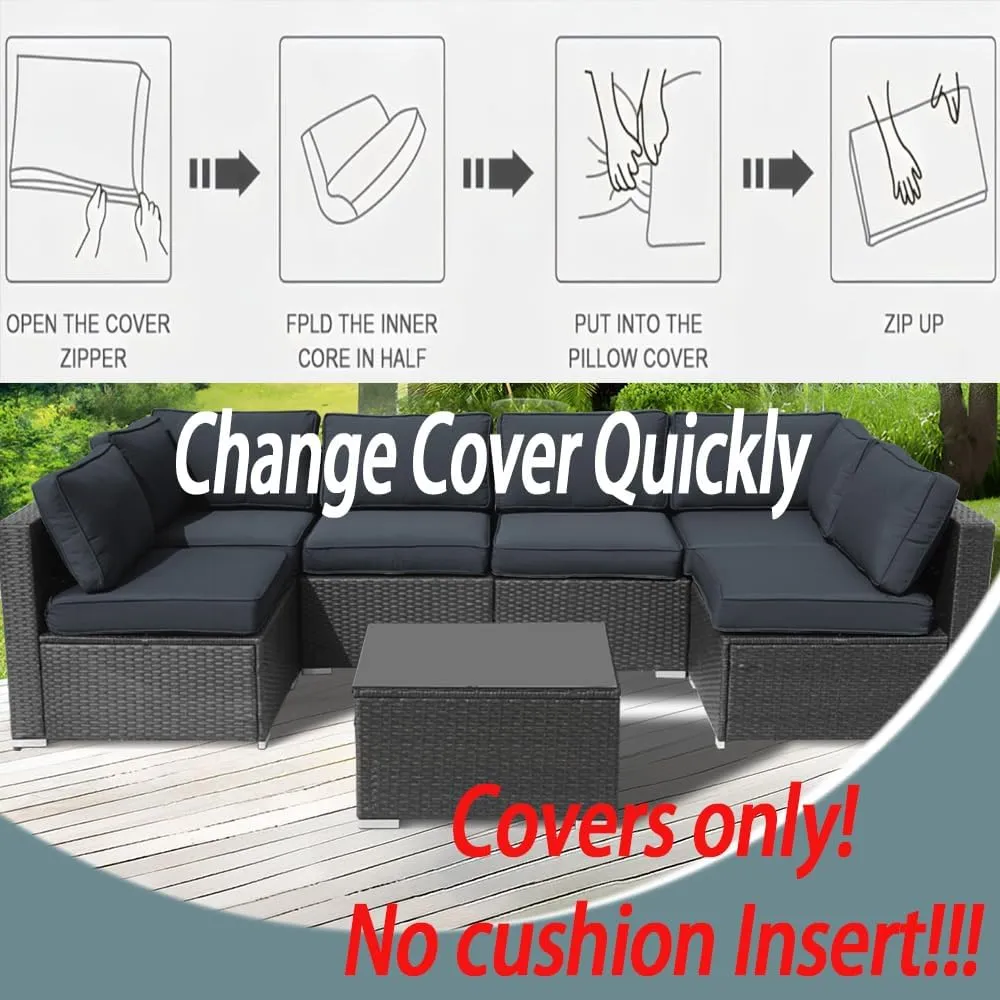 14Pcs Outdoor Cushion Covers Replacement Washable Waterproof UV w/Zipper for 6-Seaters Sofa Patio Slipcovers Set Seat and Back Covers Only (Dark Gray, 23.6x23.6x4inch)