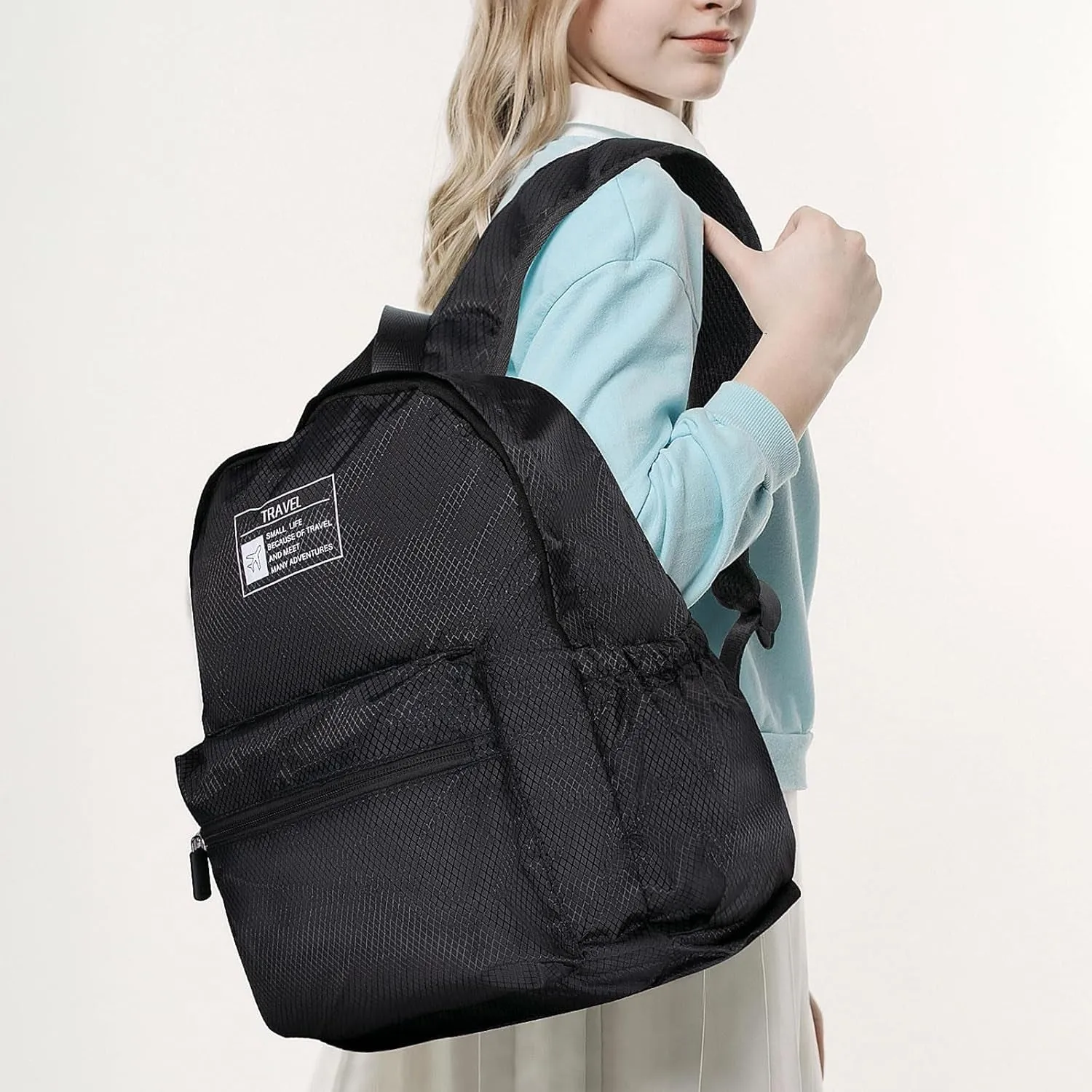 15L Packable Lightweight Backpack for Women Men Water Resistant Foldable Hiking Travel Camping Daypack (Black)