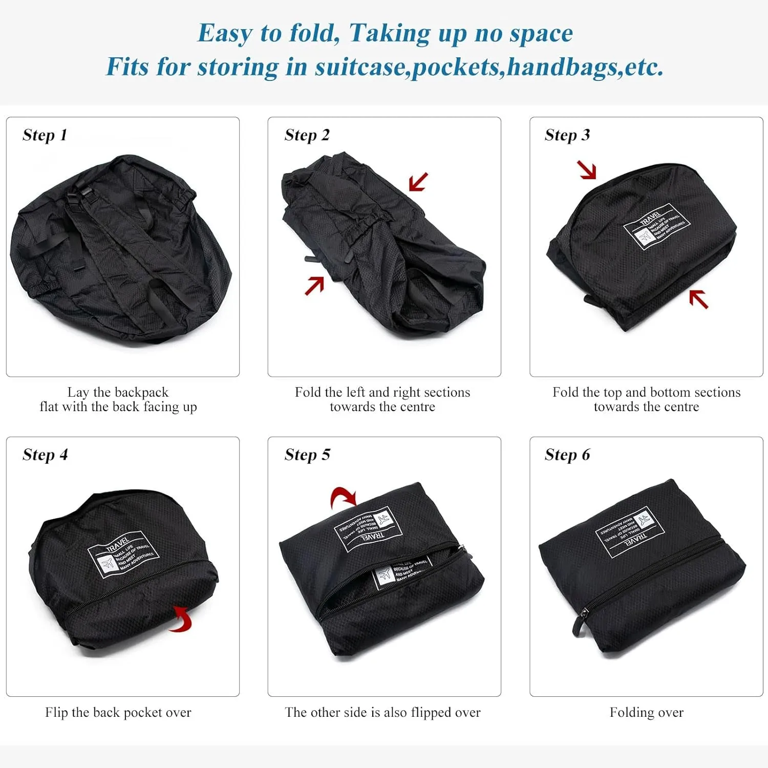 15L Packable Lightweight Backpack for Women Men Water Resistant Foldable Hiking Travel Camping Daypack (Black)