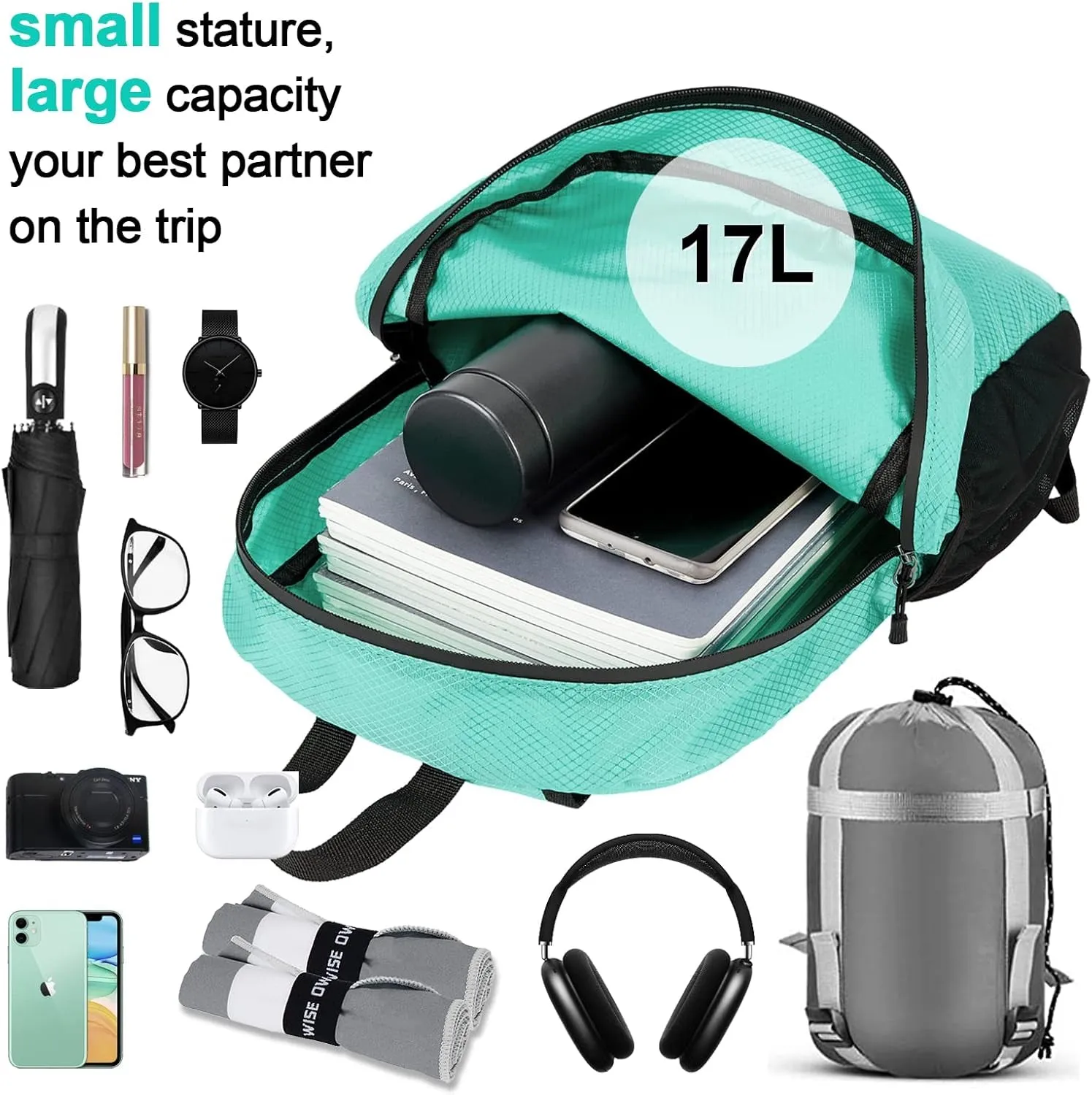 17L Ultra Lightweight Packable Durable Waterproof Travel Hiking Backpack Daypack for Men Women Kids