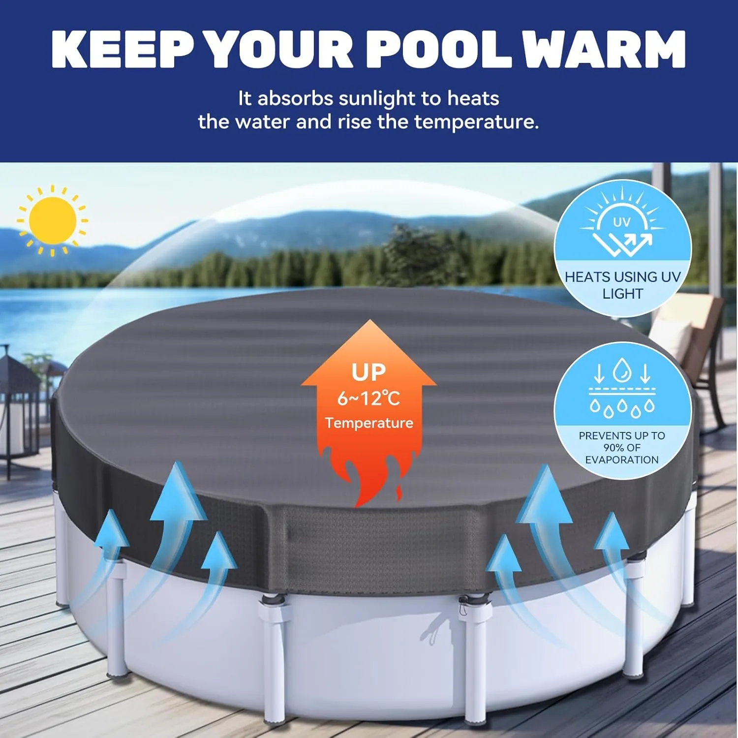 18 Ft Round Pool Cover for Metal Frame Above Ground Pools - Upgraded Windproof Design Compatible with Intex/Bestway Frame Above Ground Outdoor Swimming Pool (Black)