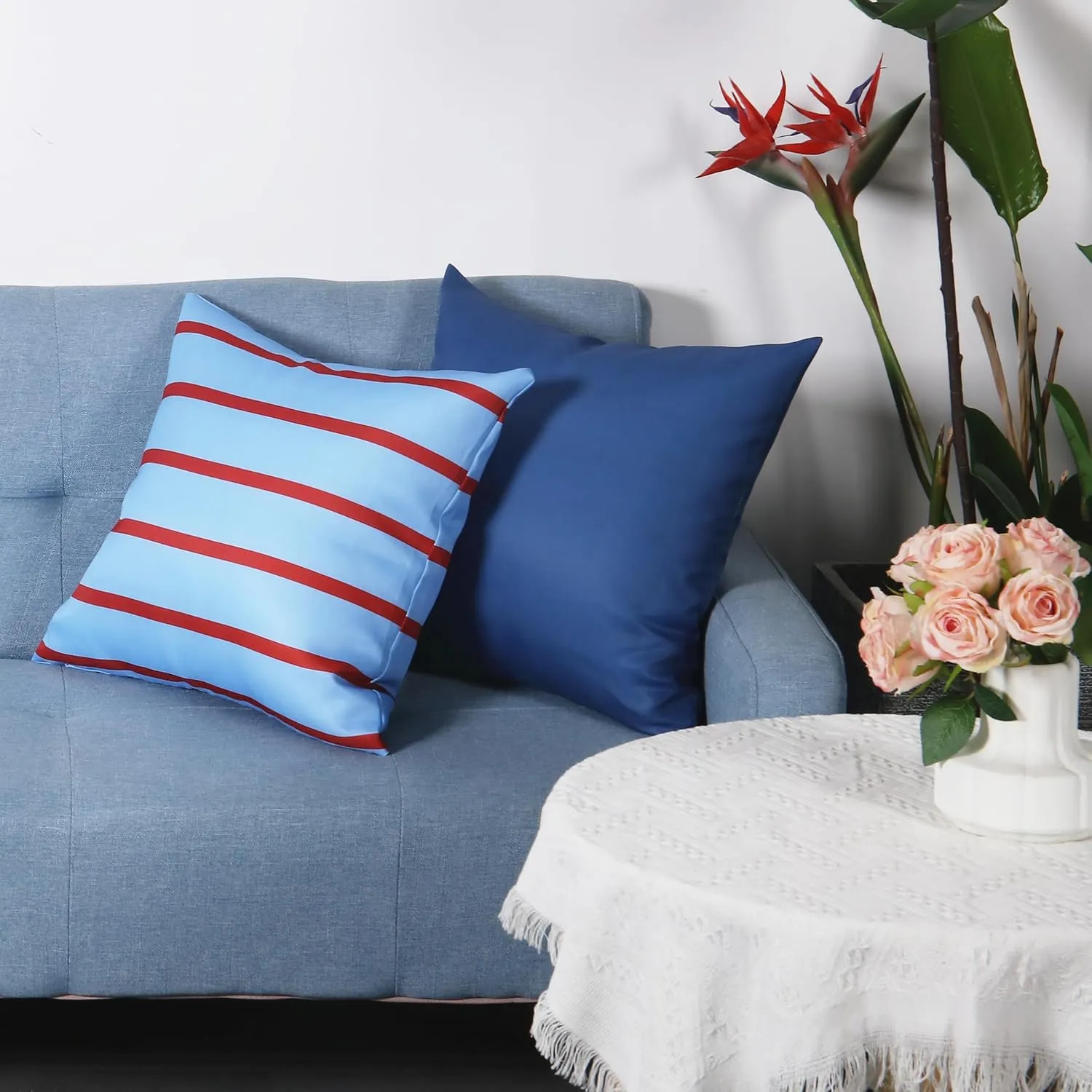 18" x 18" Throw Pillows, Outdoor Waterproof Pillows with Inserts, Square Decorative Pillows for Patio Furniture Garden Couch Sofa Home(Navy Blue, Set of 4)