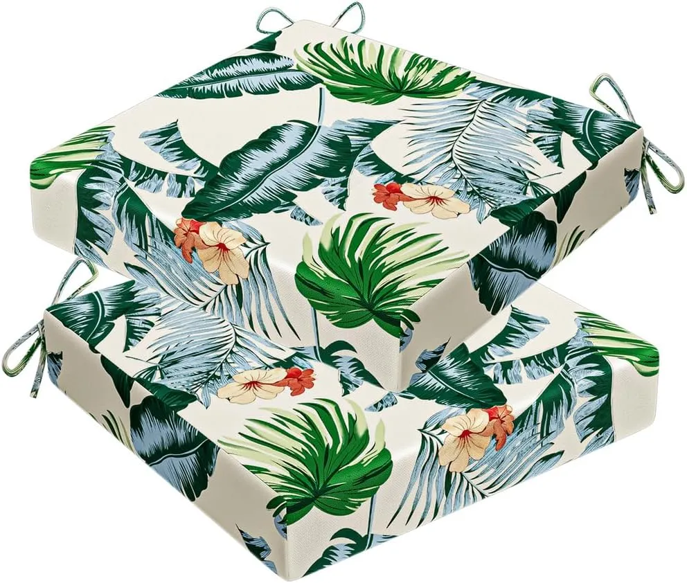 18x18inch Patio Cushions,Replacement Cushions for Outdoors Waterproof Stain-Resistant Durable Reversible Thick Chair Cushion/with Removable Cover,with Ties 2 Pack (Hawaiian)