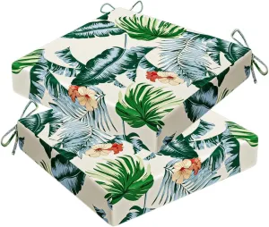 18x18inch Patio Cushions,Replacement Cushions for Outdoors Waterproof Stain-Resistant Durable Reversible Thick Chair Cushion/with Removable Cover,with Ties 2 Pack (Hawaiian)