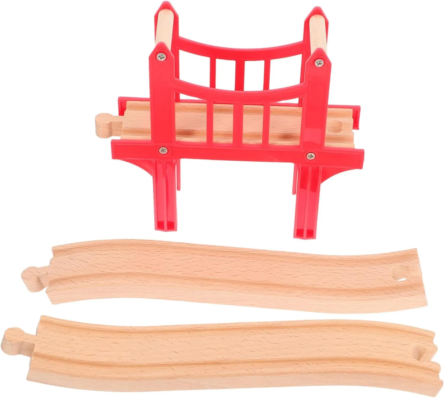 1set Wooden Train Track Bridge with Track Support Compatible Train Accessories for Boys and Girls Expandable Play Scenes Wooden Construction Includes Bridge Curves