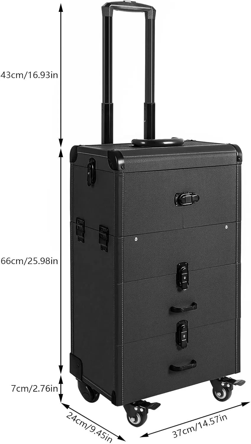 2-Drawer Rolling Makeup Train Case with Mirror,Portable Makeup Organizer Suitcase on Wheels,Lockable Cosmetic Organizer Trolley,Black