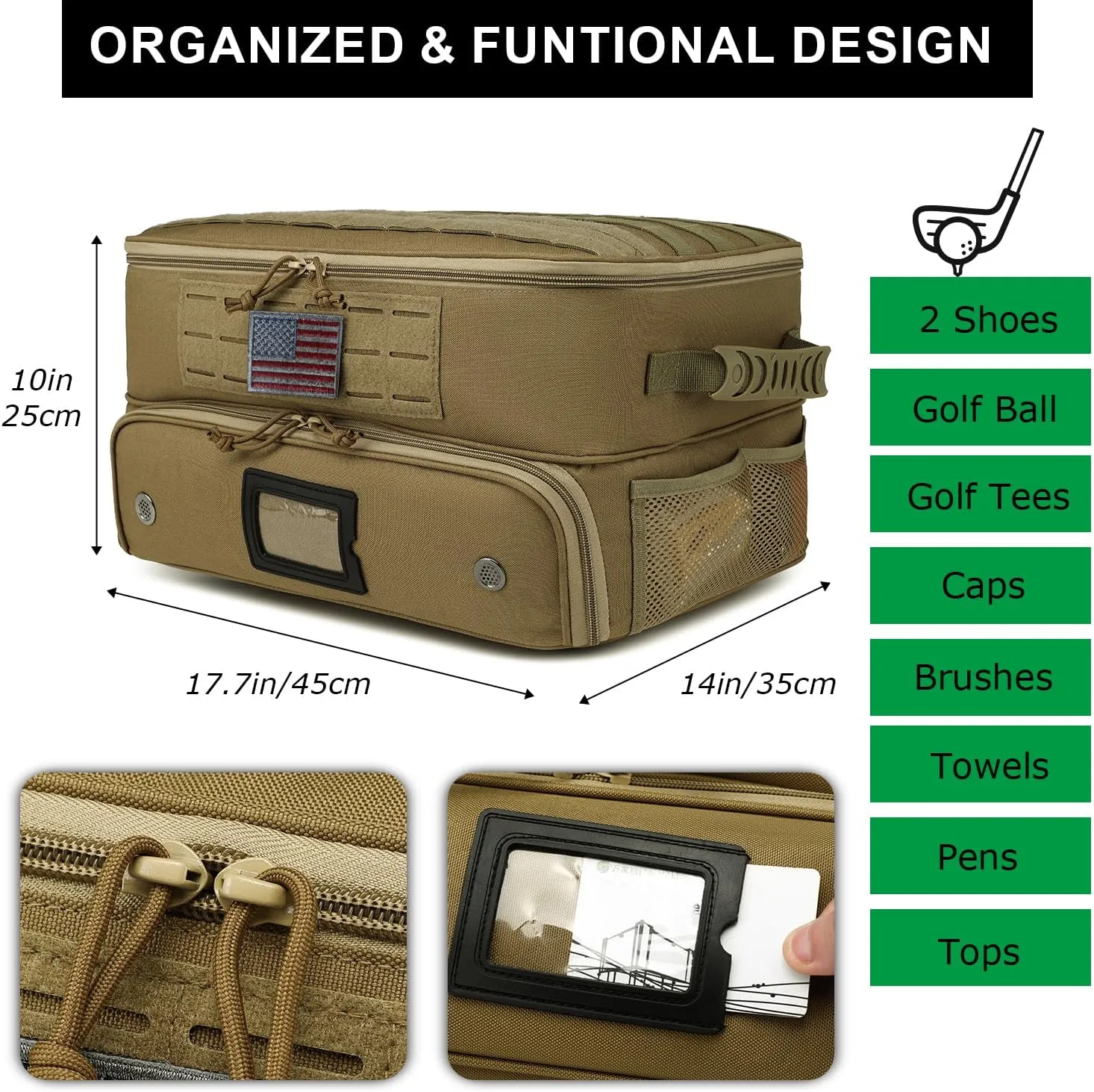 2 Layer Golf Trunk Organizer, Golf Car Locker with Individual Ventilated Compartment for 2 Pairs Shoes, Golf Car Storage Organizer for Balls, Clothes, Tees, Gloves, Accessories