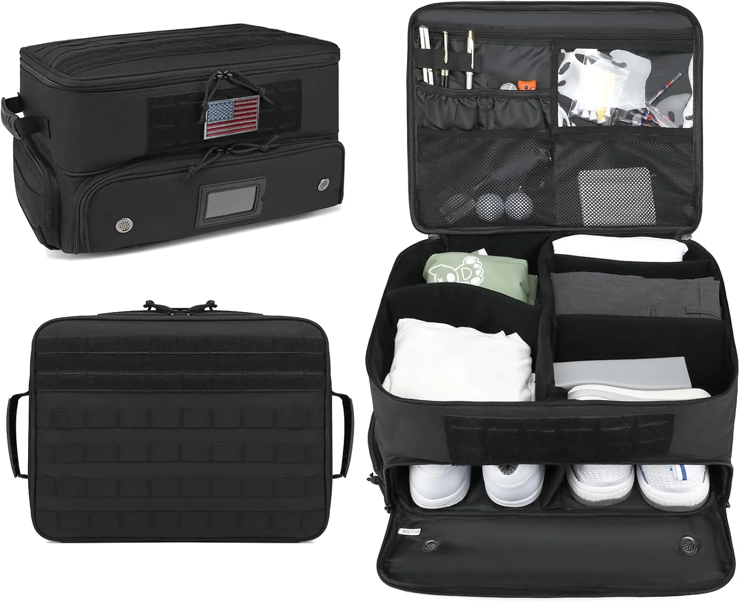2 Layer Golf Trunk Organizer, Golf Car Locker with Individual Ventilated Compartment for 2 Pairs Shoes, Golf Car Storage Organizer for Balls, Clothes, Tees, Gloves, Accessories