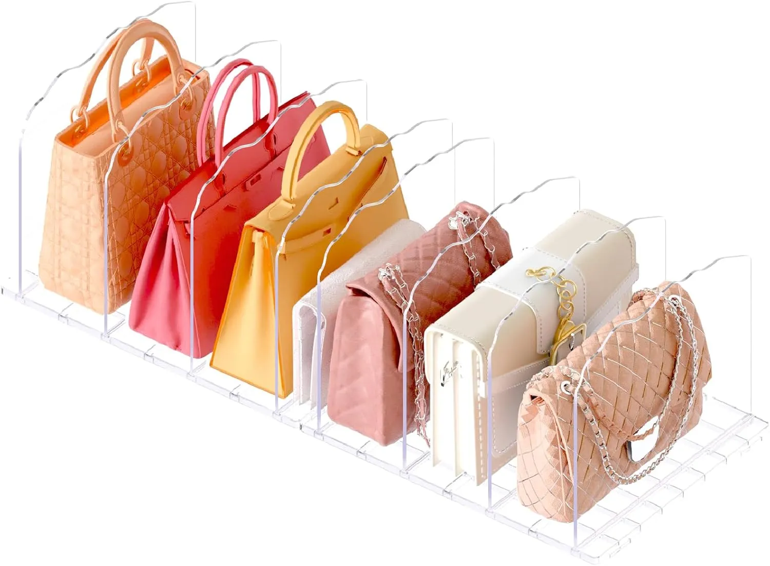 2 Pack Acrylic Purse Organizer - Adjustable Shelf Dividers for Wallet, Bag, Book - Clear Closet Organizers and Storage