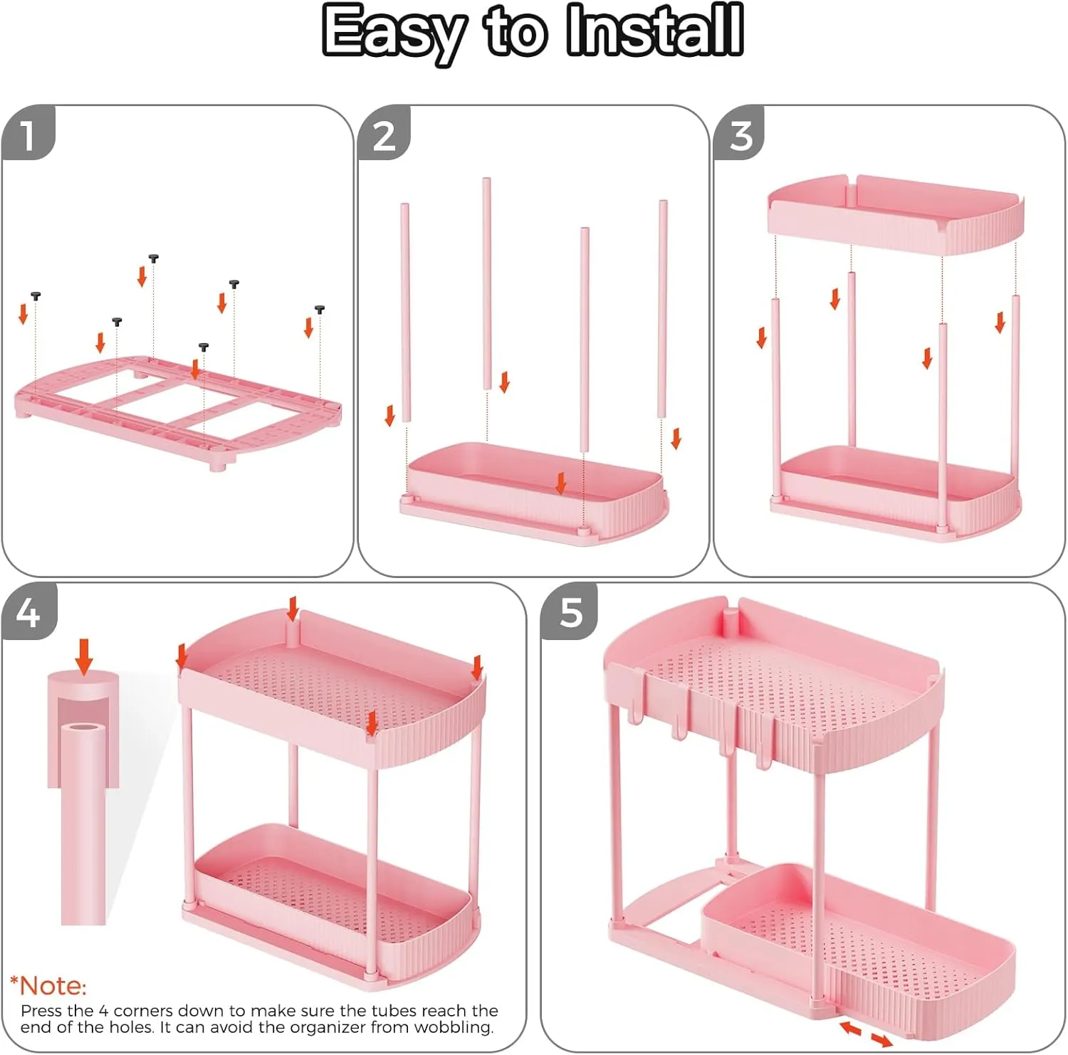 2 Pack Multi-Purpose Pull-Out Storage Organizers, Under Sink & Cabinet Organizers, 12.8 Inch Pink