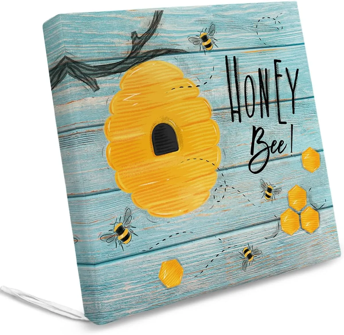 2 Pack Waterproof Patio Cushion Cover for Outdoor,Farm Honey and Bee Yellow Honeycomb Washable Replacement Covers Furniture Seat Slipcover for Couch Sofa Chair,Blue Wooden Board,20x18in