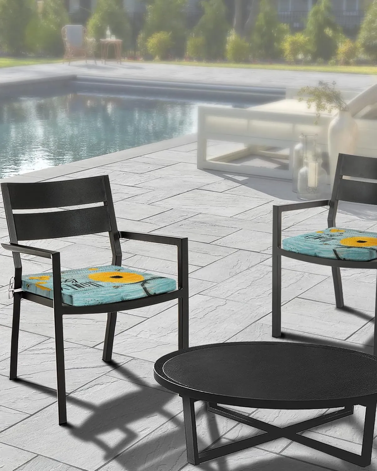 2 Pack Waterproof Patio Cushion Cover for Outdoor,Farm Honey and Bee Yellow Honeycomb Washable Replacement Covers Furniture Seat Slipcover for Couch Sofa Chair,Blue Wooden Board,20x18in