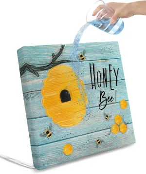 2 Pack Waterproof Patio Cushion Cover for Outdoor,Farm Honey and Bee Yellow Honeycomb Washable Replacement Covers Furniture Seat Slipcover for Couch Sofa Chair,Blue Wooden Board,20x18in