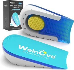 2-Pair Set Heel Lift for Pain Relief - Welnove Shoe Inserts Gel Heel Cushion Cup for Achilles Tendonitis, Plantar Fasciitis, Heel Spur, 0.6" 1" Height Heel Support, Women 9-11.5 & Men 7-9.5 (2 Pair)