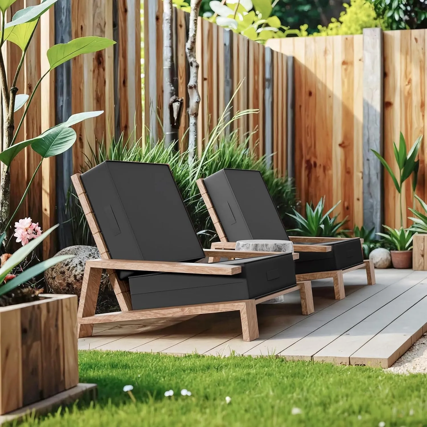 2 PCS Outdoor Water-Resistant Olefin Deep Seat Cushion Set, 24 x 24 x 6 Inch Weather and Fade Resistant Patio Furniture Chair Cushion, Thickened Sofa Seat Pad with Straps, Dark Gray